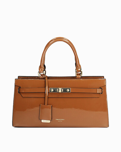 Bolso de mano camel con detalles dorados, CAMEL