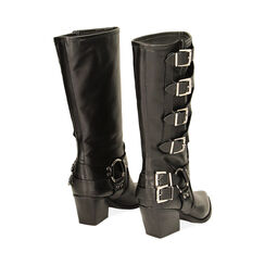 Stivali texani in pelle nera con fibbie, tacco 7 cm, Primadonna, 22A590175PENERO035, 003 preview