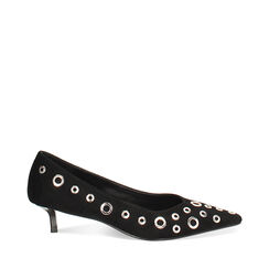 Escarpin noir en microfibre avec clous, talon 4,2 cm, Primadonna, 264931199MBNERO035, 001a