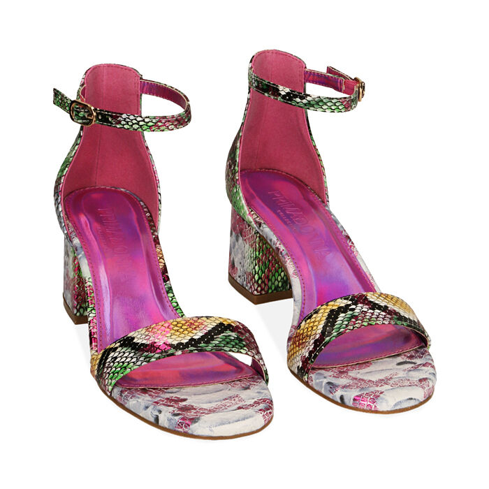 Sandali donna fucsia stampa pitone, tacco 5,5 cm | Primadonna Collection