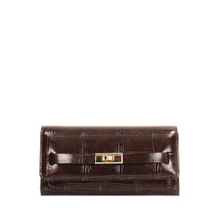 Portefeuille en synthétique brun foncé avec texture effet coco, Primadonna, 265705011CCMOROUNI, 001a