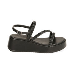 Sandali neri con strass, zeppa 5,5 cm, Primadonna, 214958606EPNERO035, 001 preview