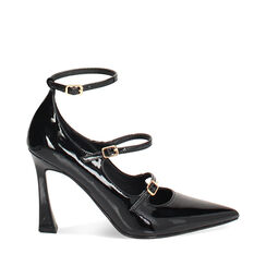 Décolleté nere in vernice con braccialetti, tacco 9,5 cm, 242159746VENERO038, 001a