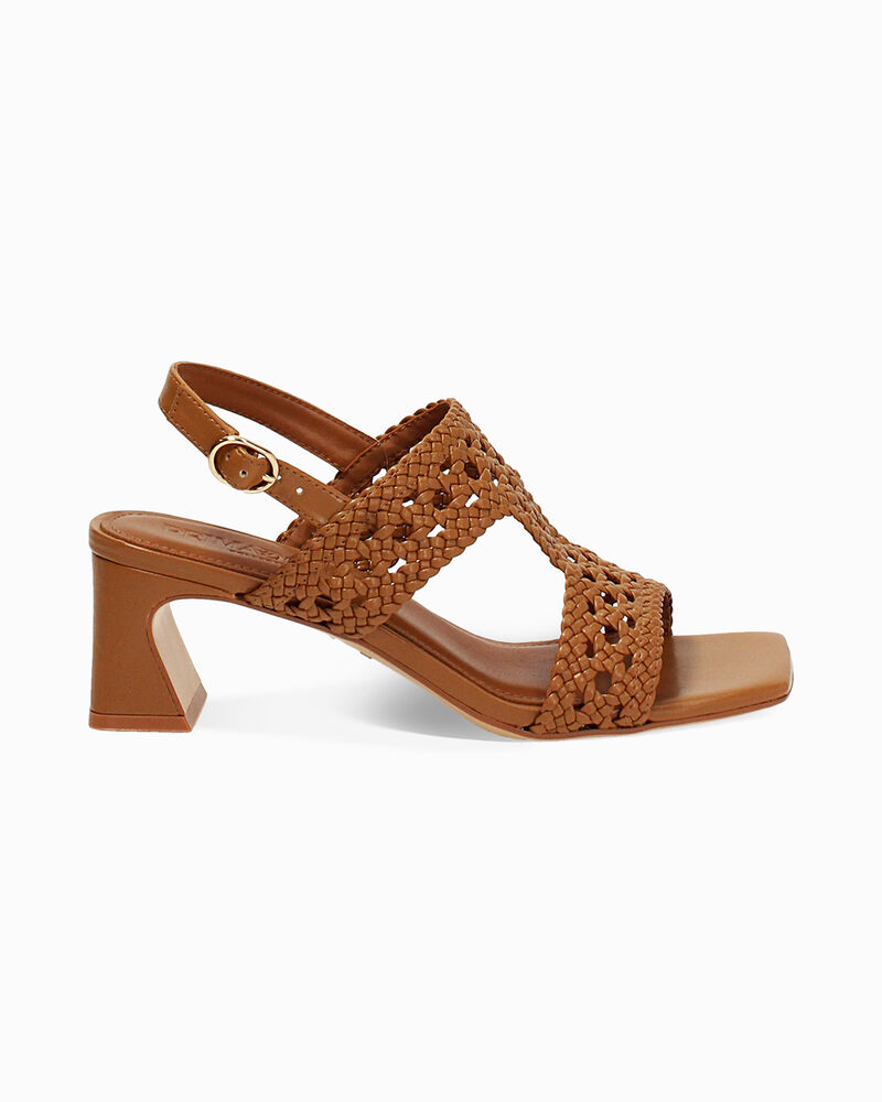 Sandalo donna cognac intrecciato, tacco 5,5 cm image number null