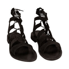 Sandali gladiator neri in camoscio, Ultime occasioni, 21B814004CMNERO036, 002 preview