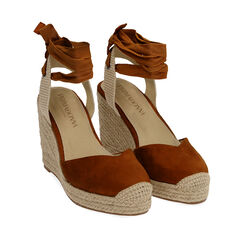 Espadrillas marroni in microfibra, zeppa 10,5 cm , 194904023MFMARR037, 002a