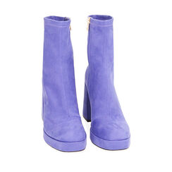 Ankle boots violettes à plateforme en microfibre, talon 9,5 cm , Primadonna, 204900808MFVIOL037, 002a