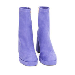 Ankle boots violettes à plateforme en microfibre, talon 9,5 cm , 204900808MFVIOL039, 002a