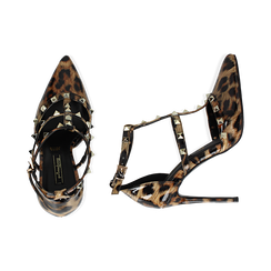 D&eacute;collet&eacute; leopard in vernice con borchie, tacco 11 cm , Scarpe, 142125910VELEOP035, 003 preview