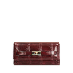 Portefeuille bordeaux en matériau synthétique effet coco, Primadonna, 265705011CCBORDUNI, 001a