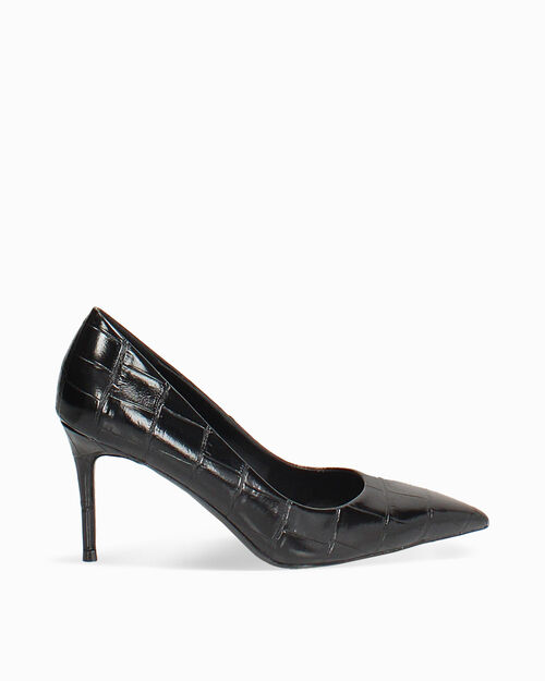 D&eacute;collet&eacute; noir &agrave; talon de 8 cm effet crocodile, BLACK