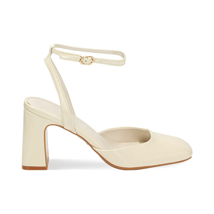 Zapatos abiertos de color crema en charol, Special Price, 232100501VEPANN035