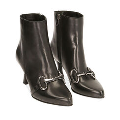 Ankle boots neri in pelle, tacco 8 cm , SALDI, 18L650051PENERO035, 002a