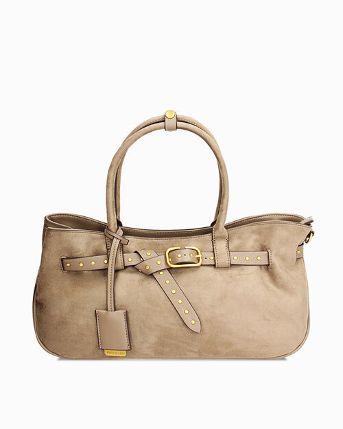 Sac &agrave; main taupe avec boucle dor&eacute;e