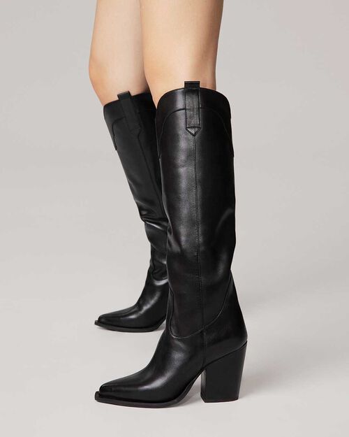 Bota cowboy negra tac&oacute;n 9 cm, BLACK