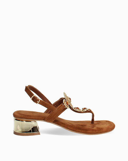 ZAPATOS SANDALIA MICROFIBRA PIEDRAS COGN, COGNAC