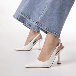D&eacute;collet&eacute; slingback bianche tacco 9,5 cm, Scarpe, 274912902VEBIAN035, 002a