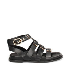 Sandales plates femme noires en cuir, Primadonna, 25N151013PENERO036, 001a