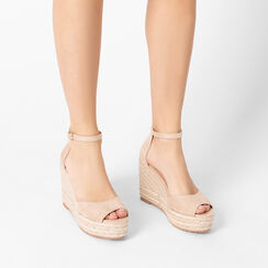 Cuñas de mujer beige en microfibra, Primadonna, 254981950MFBEIG035, 002a