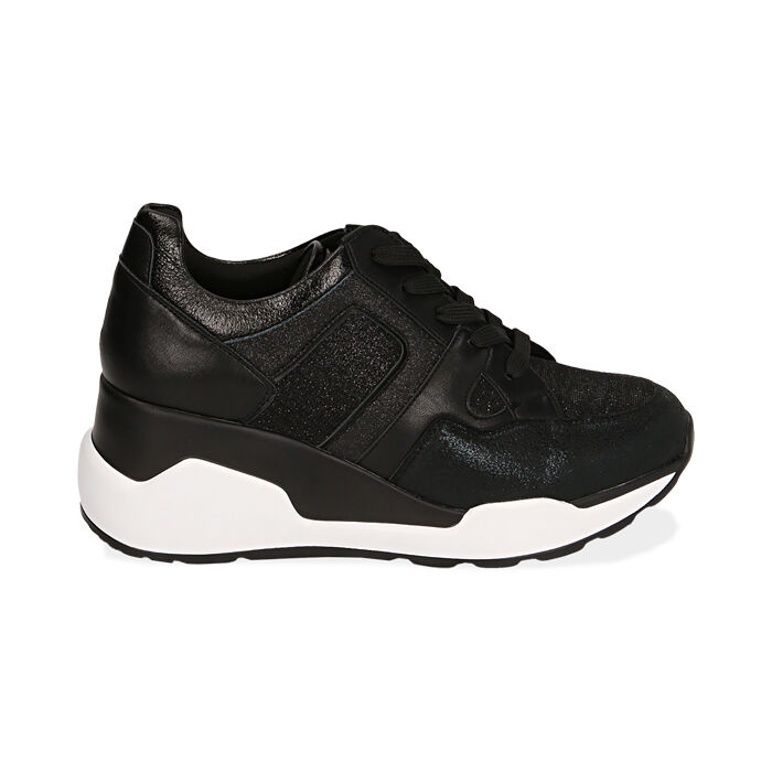 Sneakers noires, compensée 7 cm , Soldés, 162800947EPNERO037