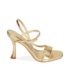 Sandali oro laminato, tacco 9,5 cm, Primadonna, 212110712LMOROG036, 001a