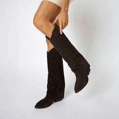 Bottes en daim brun fonc&eacute; avec talon de 7,2 cm, Primadonna, 26B800516CMMORO036, 002a