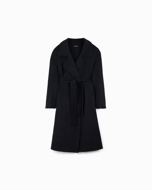Manteau &eacute;l&eacute;gant en tissu noir avec des d&eacute;tails sophistiqu&eacute;s, BLACK