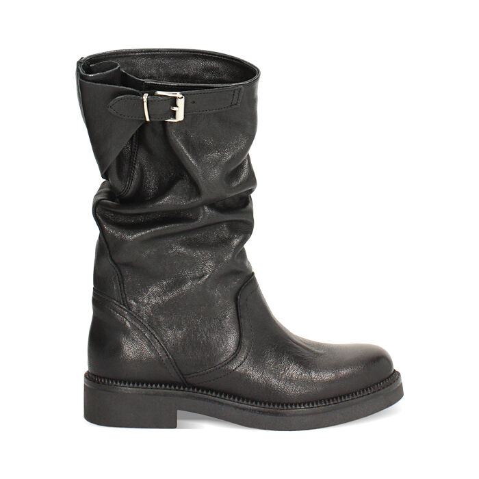 Biker neri in pelle lavata e gambale sceso, Primadonna, 261025202PANERO038