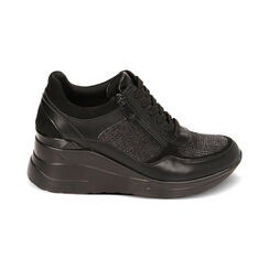 Sneakers nere in tessuto, zeppa 6 cm, Primadonna, 222850913TSNERO035, 001 preview