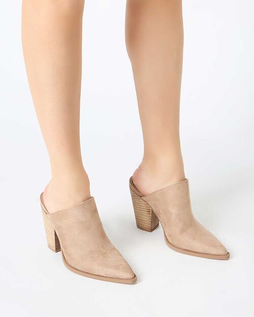 Sabot donna taupe in microfibra, tacco largo 9,5 cm, TAUPE