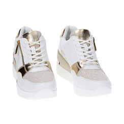 Sneakers bianco/oro, zeppa 7 cm, Primadonna, 237516531EPBIOR036, 002 preview