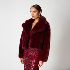 Cappotto corto in pelo sintetico bordeaux, Primadonna, 261902423FUBORDM, 002 preview
