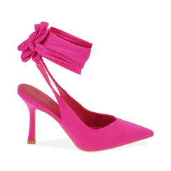 Décolleté lace-up fucsia in tessuto, tacco 9 cm, 212111316LYFUCS036, 001a
