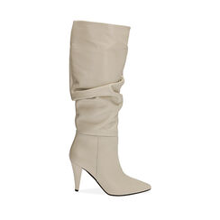 Bottes gaufrées en cuir blanc cassé, talon 10 cm , Primadonna, 20L660010PEPANN036, 001a