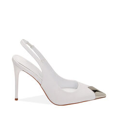 Décolleté slingback bianche con puntale, tacco 10,5 cm, Primadonna, 212179733EPBIAN036, 001a