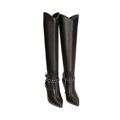 Stivali neri con borchie, tacco 9,5 cm, Primadonna, 222162824EPNERO035, 002 preview