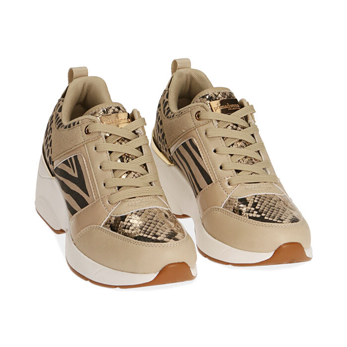 Sneakers da donna beige, zeppa 7,5 cm | Primadonna Collection