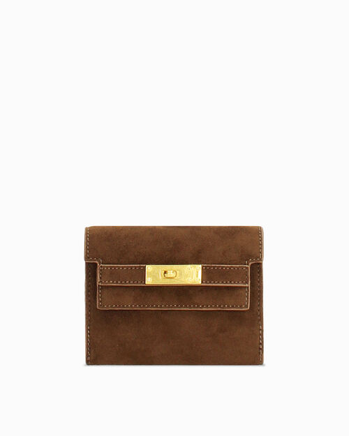 Cartera camel con cierre dorado, CAMEL
