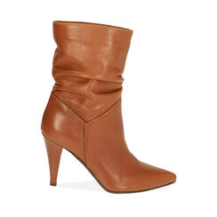 Bottines en cuir cognac, talon 10 cm , 20L660062PECOGN038, 001a