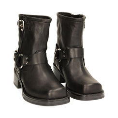 Biker nero in pelle, tacco 4,8 cm, Primadonna, 227277300PENERO037, 002 preview