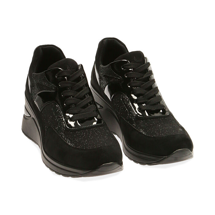 Zapatillas para mujer de tela negra, cuña 6 cm| Primadonna Collection
