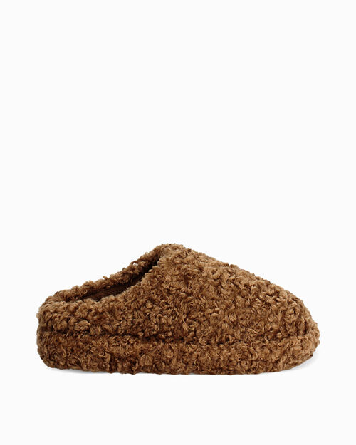 Pantofole cognac en fourrure synth&eacute;tique, COGNAC