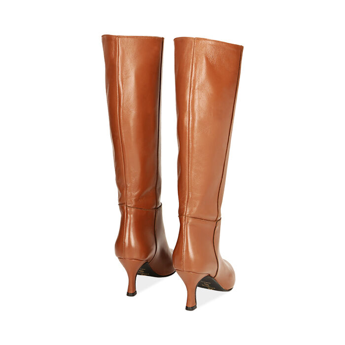 Stivali da donna cognac in pelle tacco 7 cm Primadonna Collection
