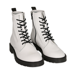 Boots à lacets en cuir blanche, FIN DE COLLECTION, 157710831PEBIAN040, 002a