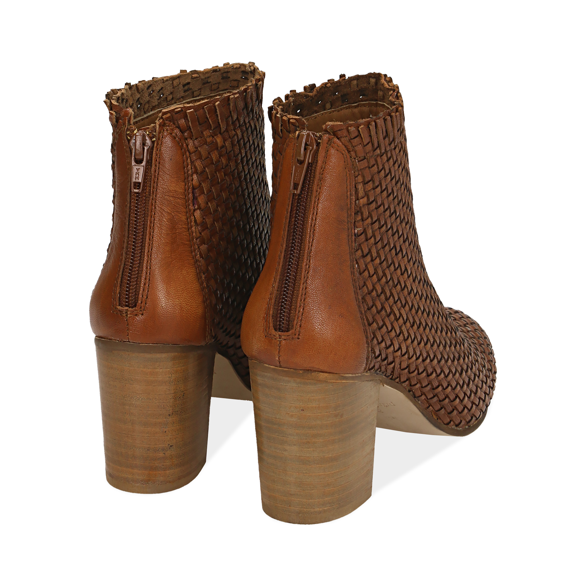 Botines en eco piel trenzada color cuero, tacón 7,50 cm | Primadonna  Collection