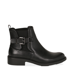 Chelsea boots neri in eco-pelle con cinturino, Stivaletti, 14A776160EPNERO036, 001a