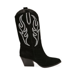 Stivali texani bassi neri in camoscio, tacco 7 cm , Primadonna, 20A500931CMNERO037, 001a