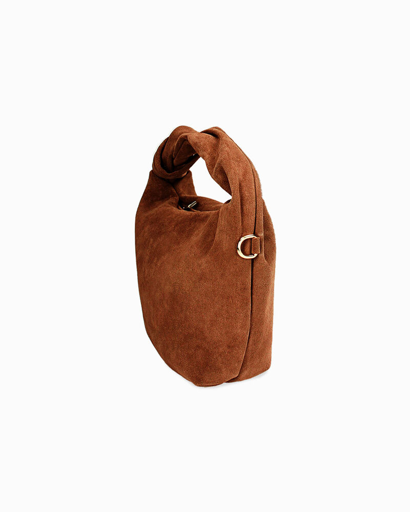 Borsa a mano donna cognac tonda in camoscio image number null