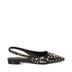 Ballerine slingback nere lucide con borchie, Primadonna, 264906053SBNERO035, 001a