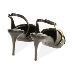 Décolleté slingback borchiate nere, tacco 8 cm, Primadonna, 212185104EPNERO035, 003 preview